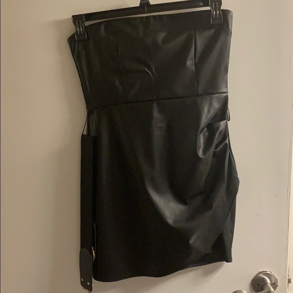 Black faux leather dress
